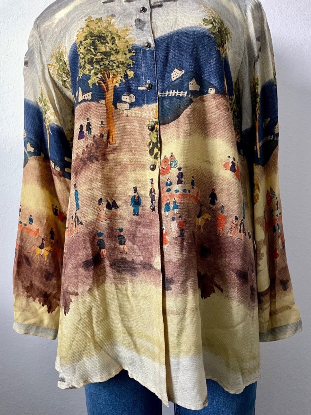 Vintage Platinum By Dorothy Schoelen Blouse Wearable Art Painting Print Small - Picture 4 of 14
